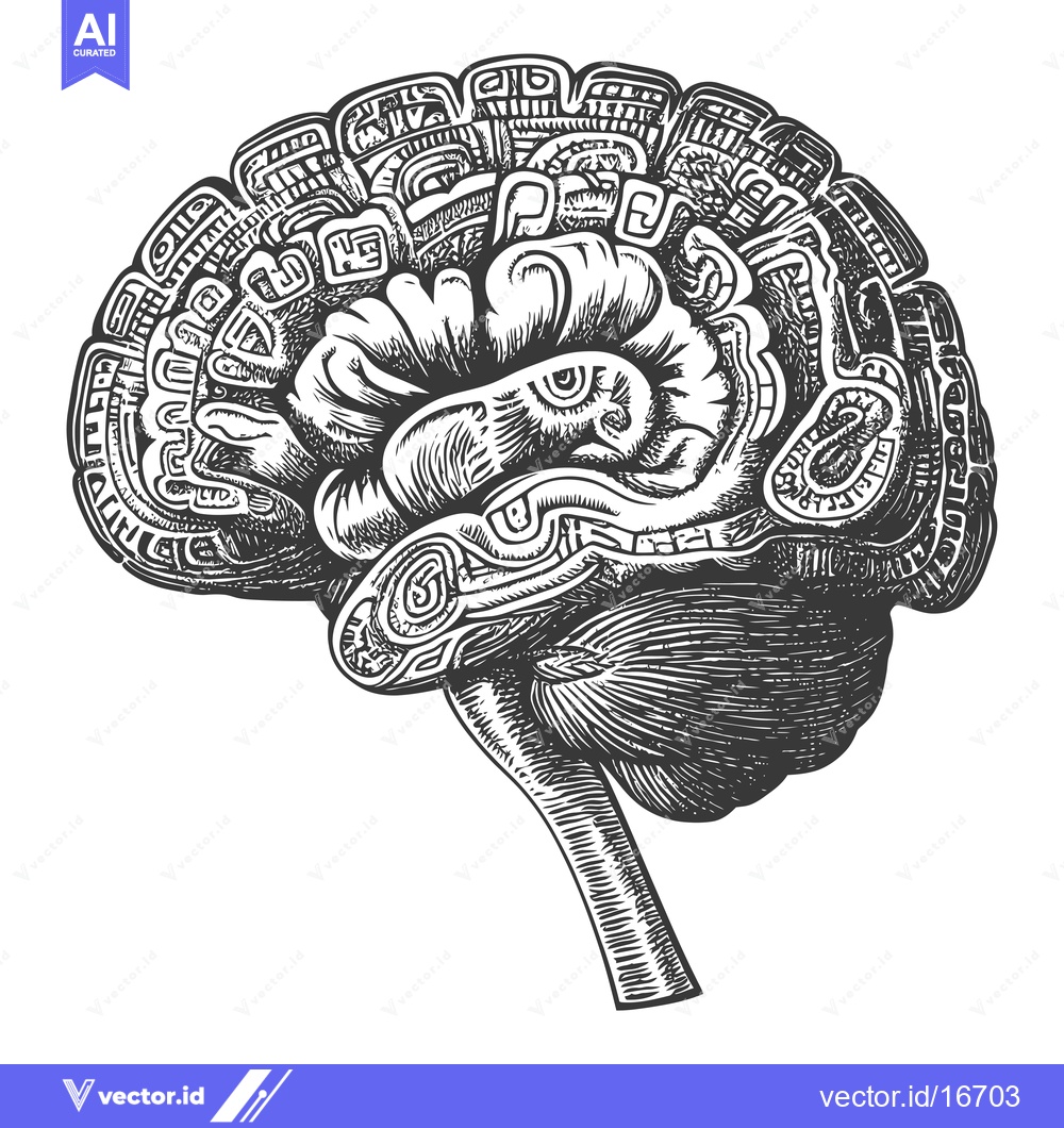 Premium Vector dari An Aztec-Style Illustration of the Human Brain