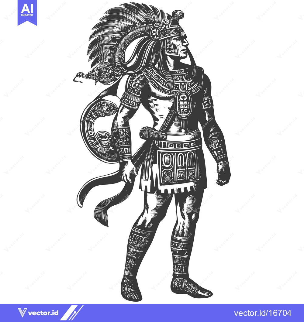Premium Vector of An Aztec Warrior with Elaborate Headwear and Armor