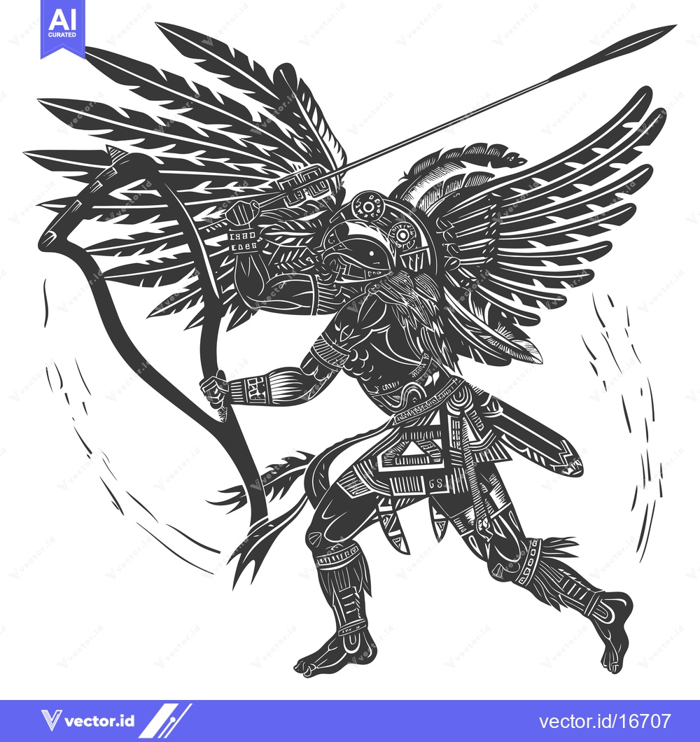 Premium Vector dari An Aztec Warrior with Feathers, a Spear, and a Bow