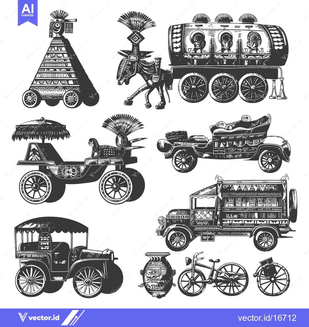 Premium Vector dari Ancient and Modern Vehicles with Ornamental Designs