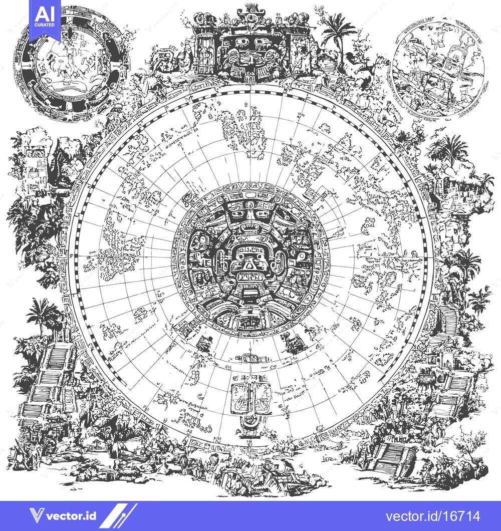 Premium Vector of Ancient Aztec Calendar and Temple Illustration