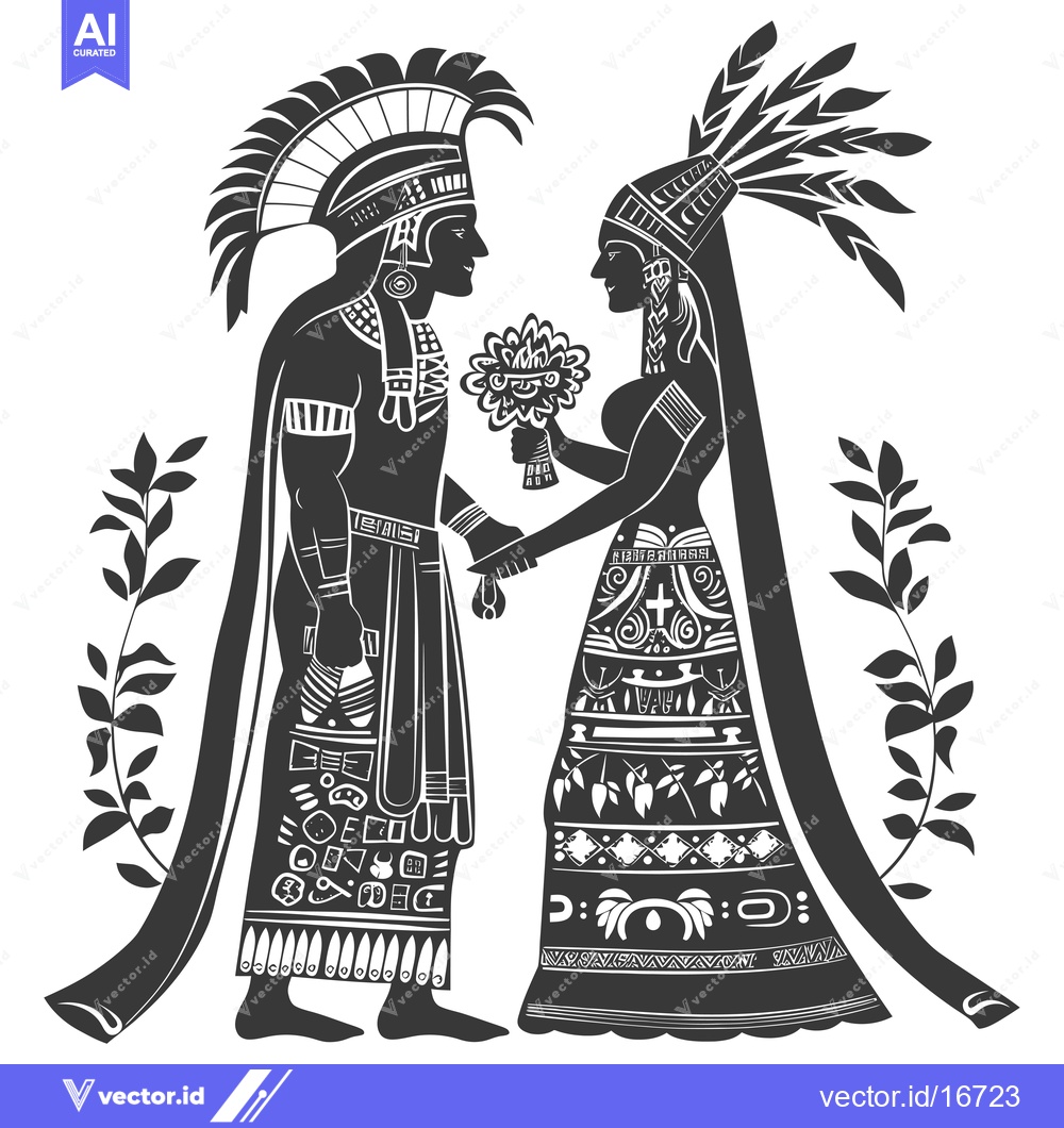 Premium Vector dari Ancient Couple in Traditional Clothing Holding Flowers