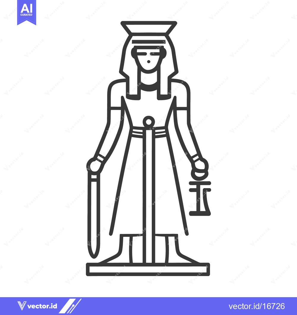 Premium Vector dari An Egyptian goddess stands holding a staff and scale in outline form
