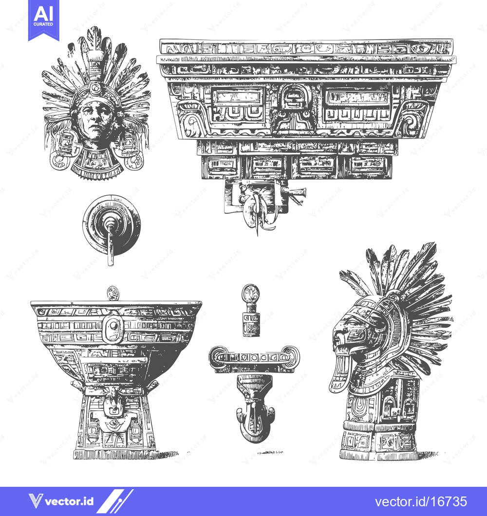 Premium Vector dari Ancient Mayan Architecture and Iconography Set
