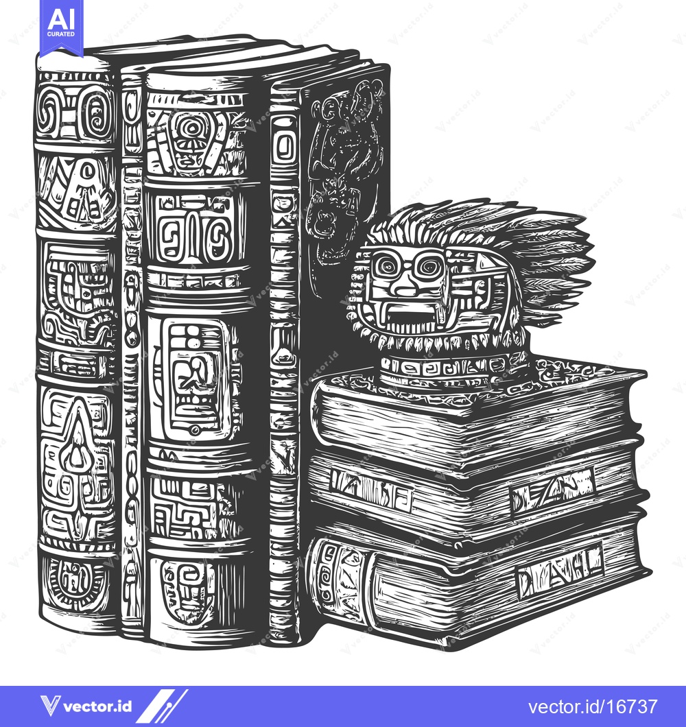 Premium Vector of Ancient Mayan Books and Ceremonial Headpiece