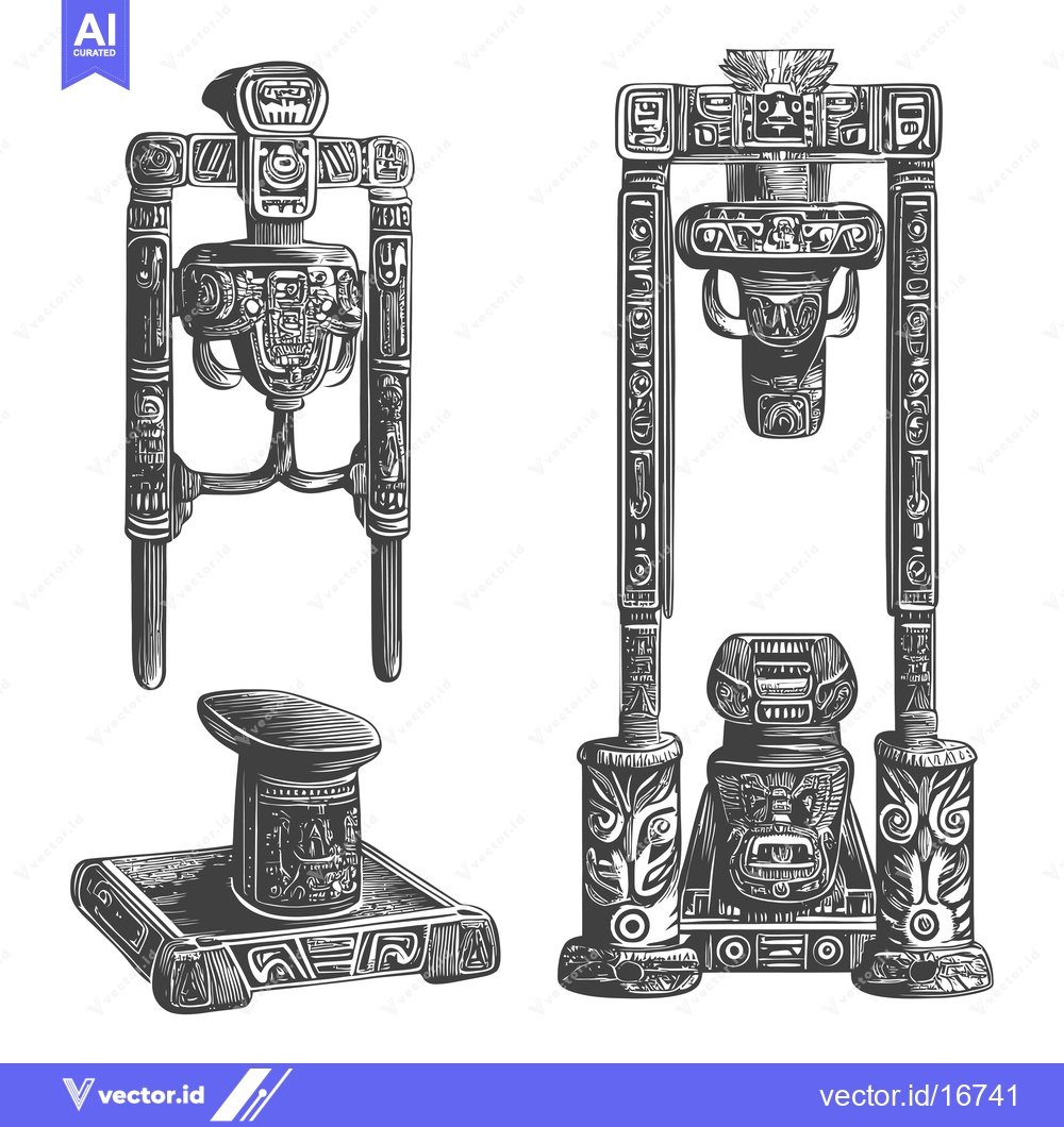 Premium Vector dari Ancient Mayan Carved Stone Idols and an Altar