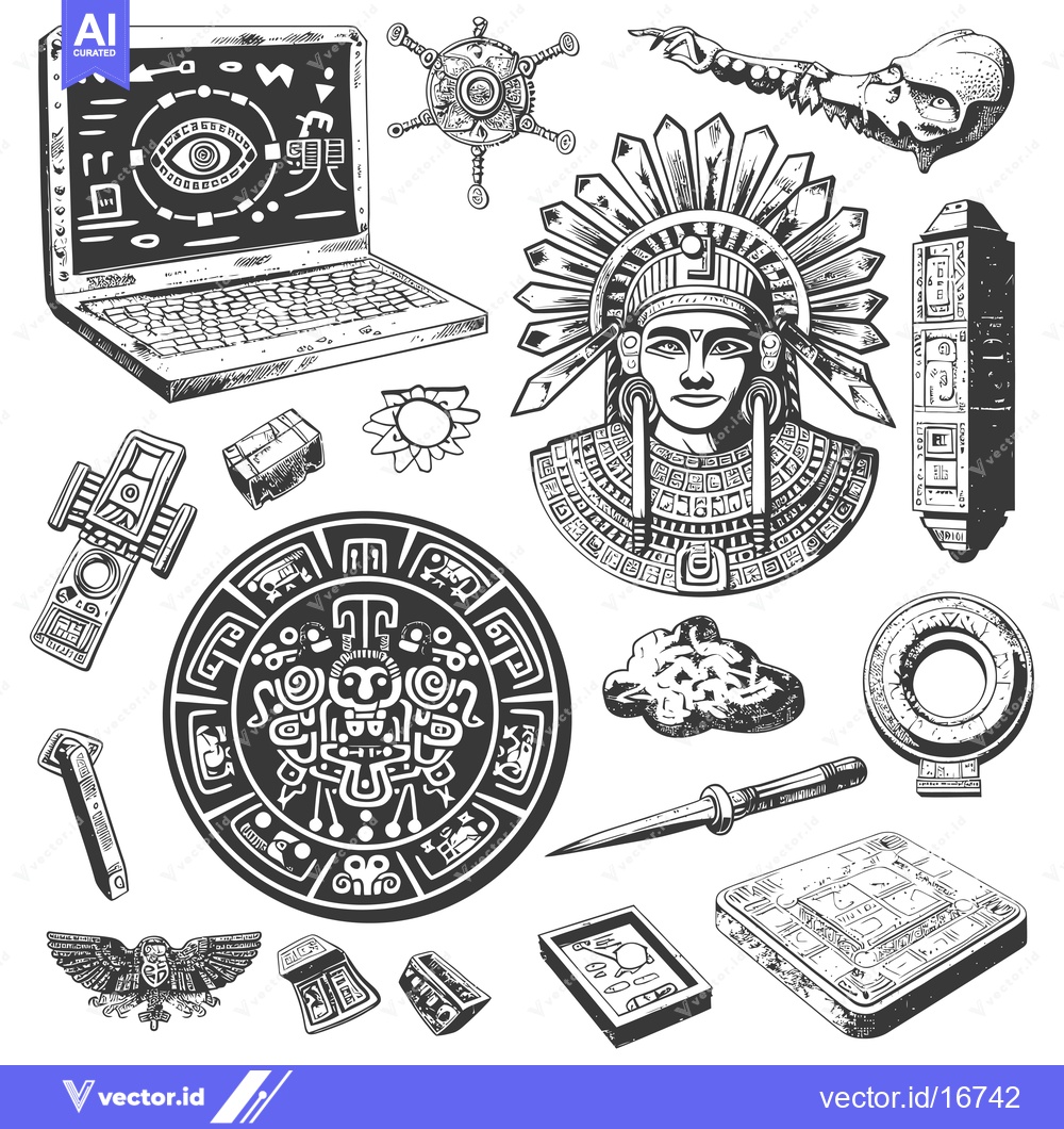 Premium Vector of Ancient Mayan Civilization Artifacts and Symbols