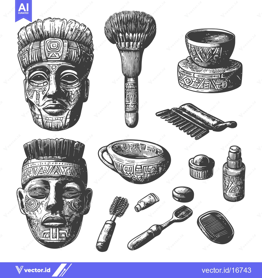 Premium Vector of Ancient Mayan Cultural Artifacts and Beauty Products