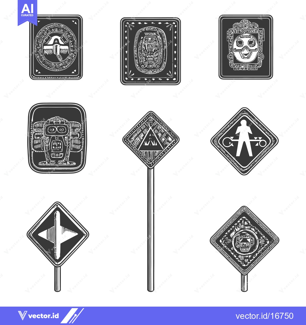 Premium Vector of Ancient Mayan-Inspired Road Signs