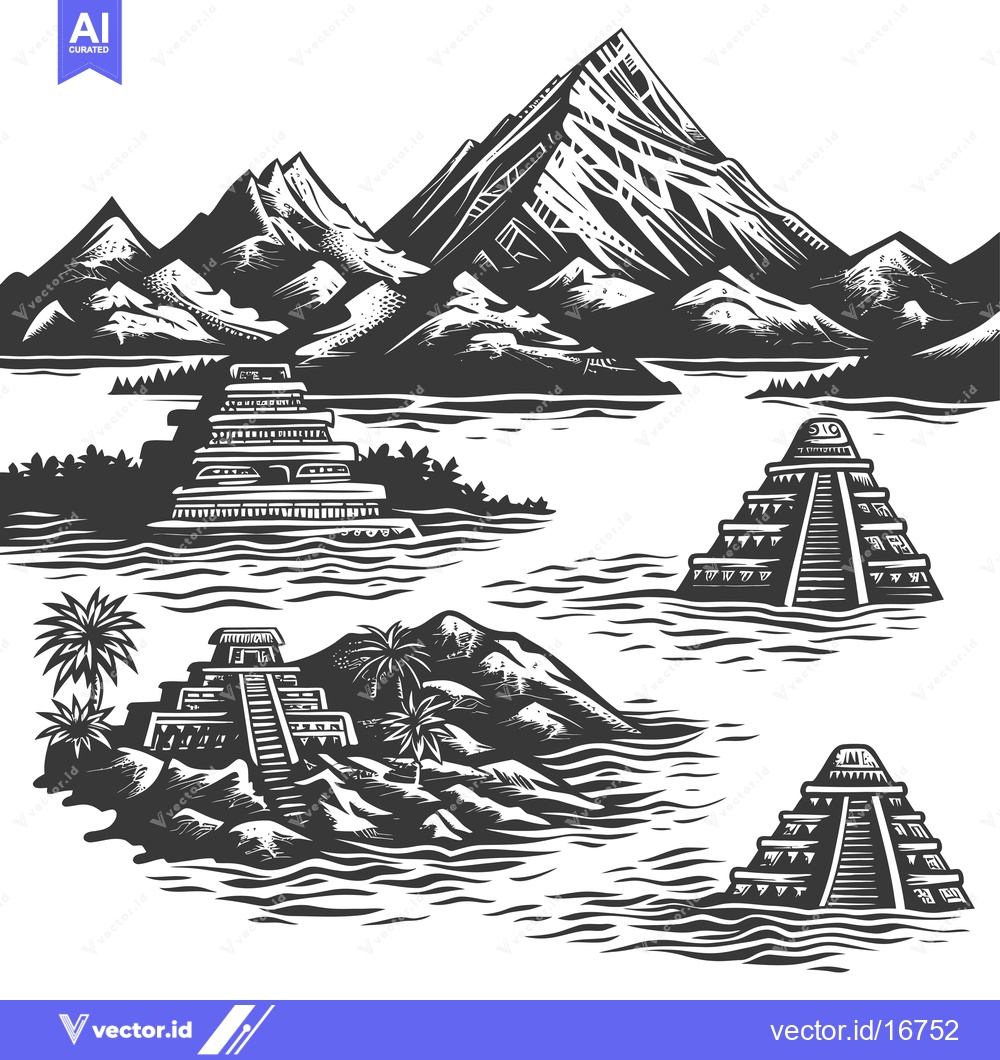 Premium Vector of Ancient Mayan Pyramids in a Tropical Landscape