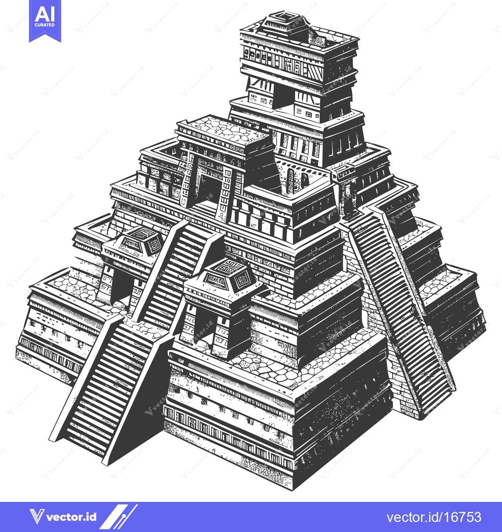 Premium Vector dari Ancient Mayan Pyramid with Elaborate Steps and Structure
