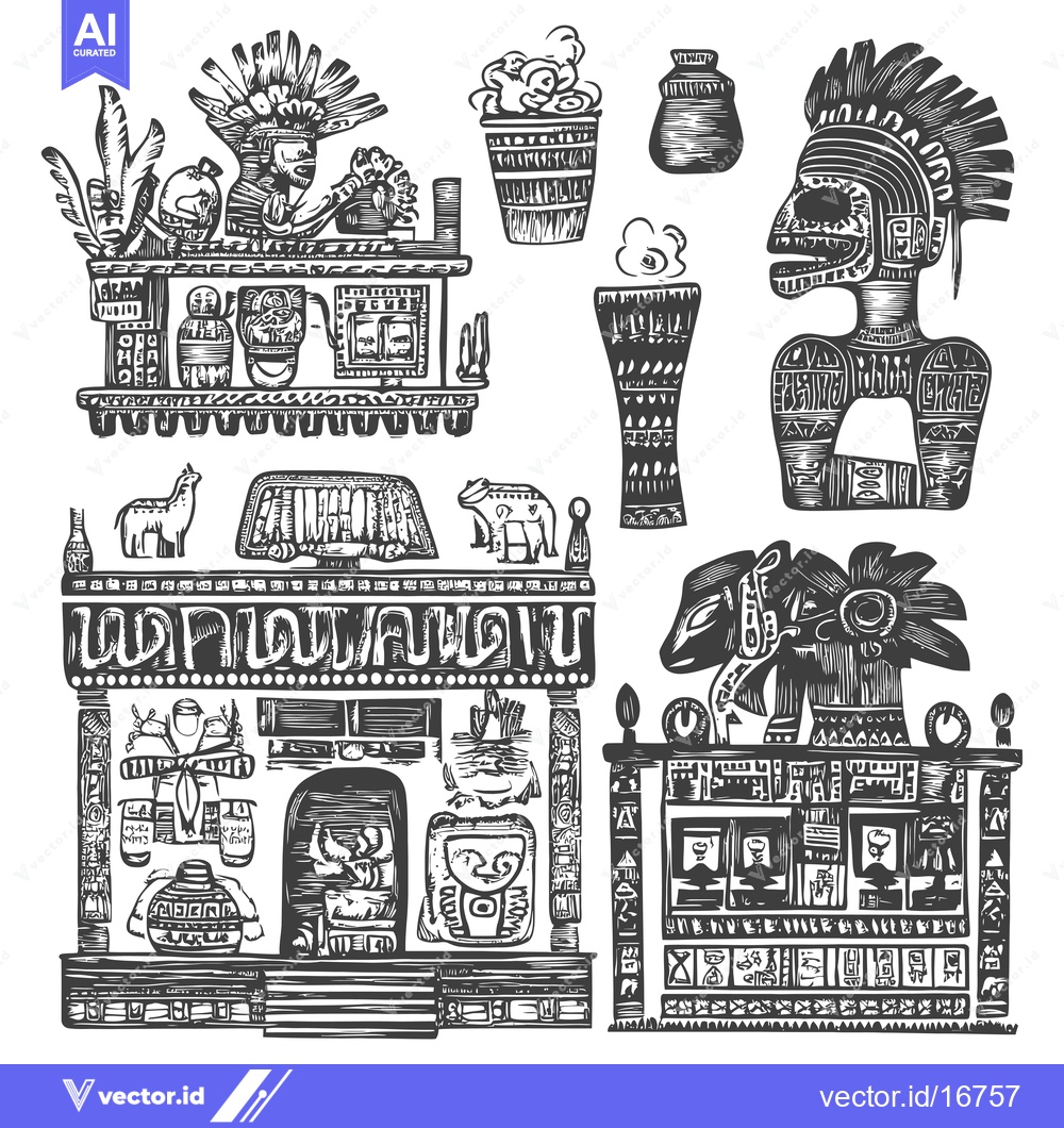 Premium Vector dari Ancient Mayan Relief Carving with Figures and Symbols