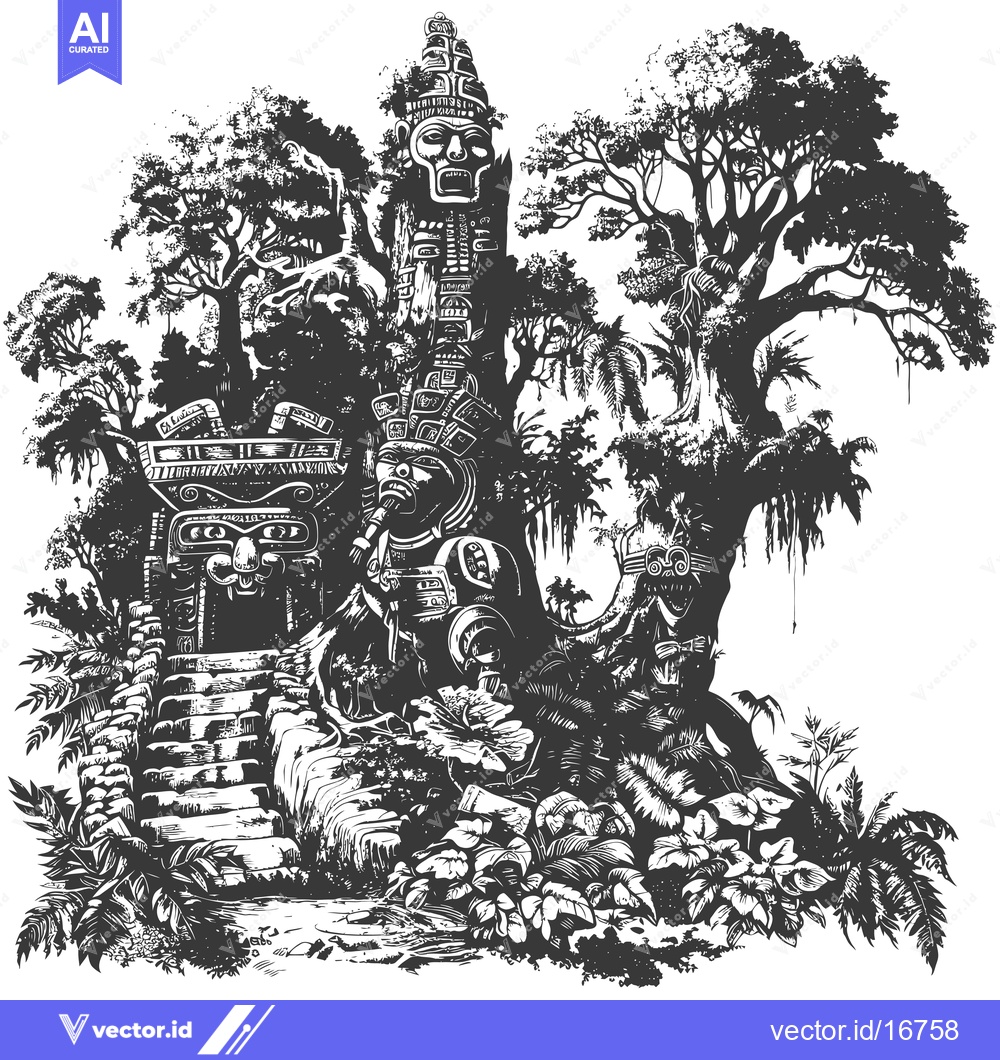 Premium Vector dari Ancient Mayan Ruins and Jungle Scenery