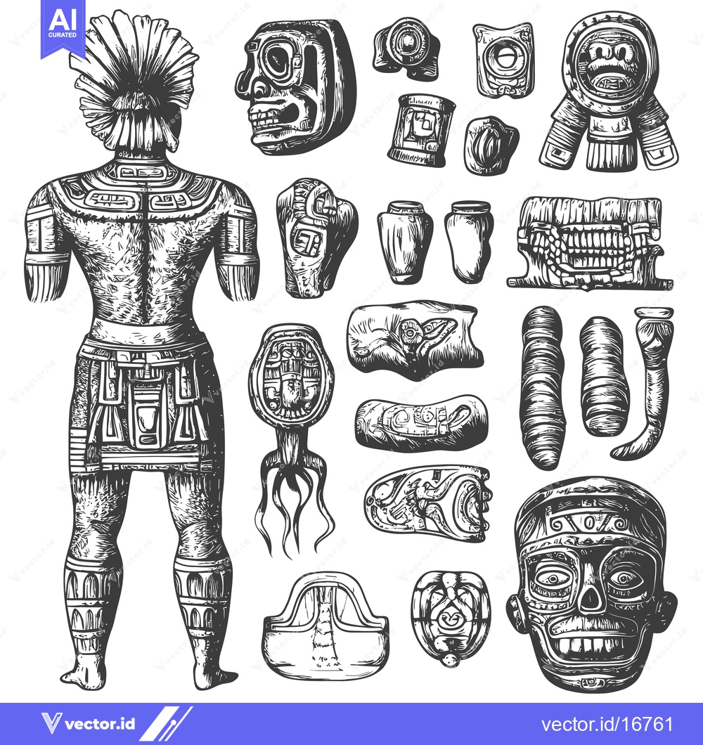 Premium Vector of Ancient Mayan Sculpture of a Figure Wearing Elaborate Headwear