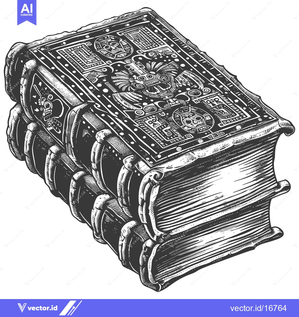 Premium Vector of Ancient Mayan-Style Illustrated Book with Intricate Cover Design