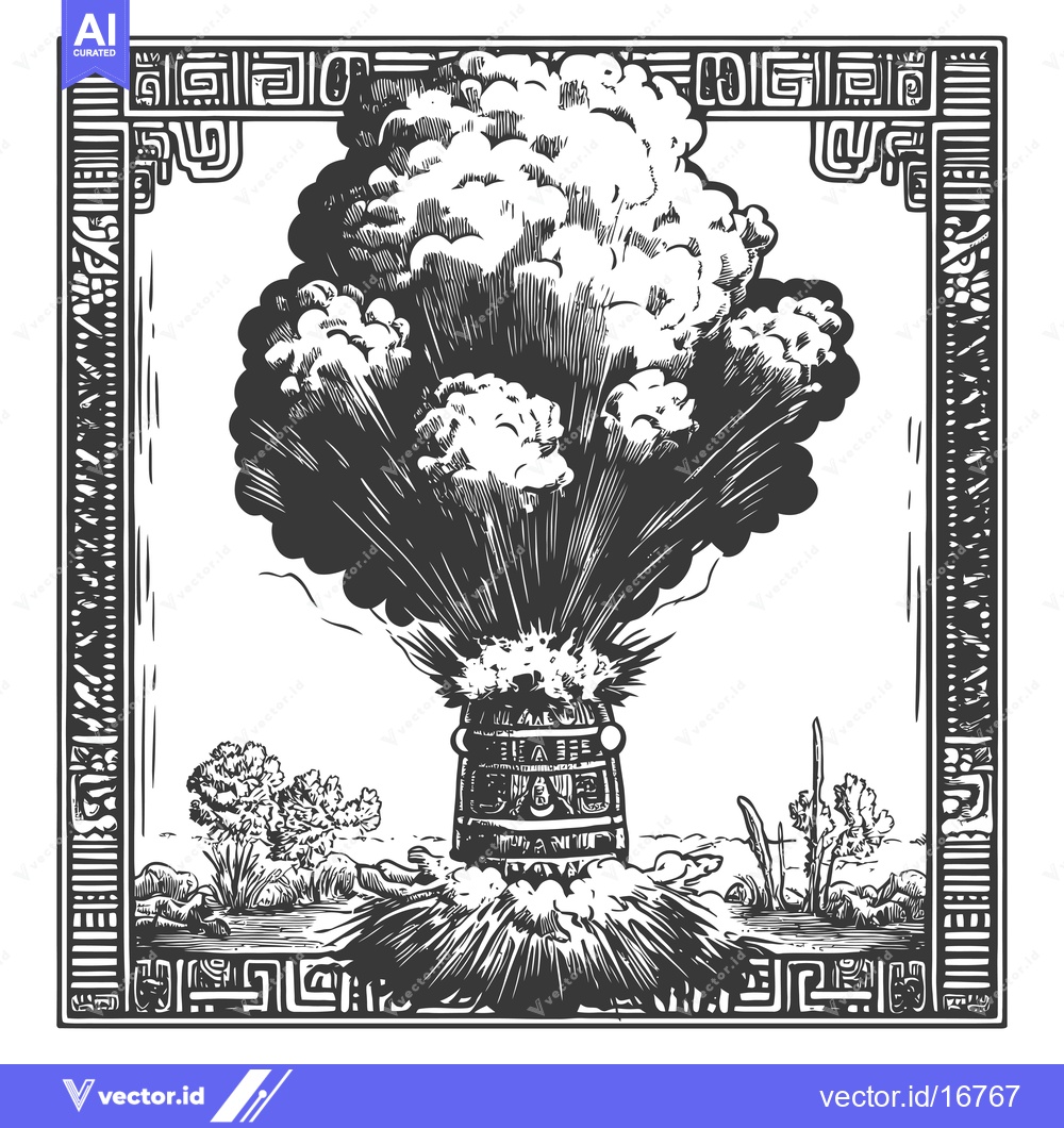 Premium Vector dari Ancient Mayan Temple Erupting with Smoke and Fire