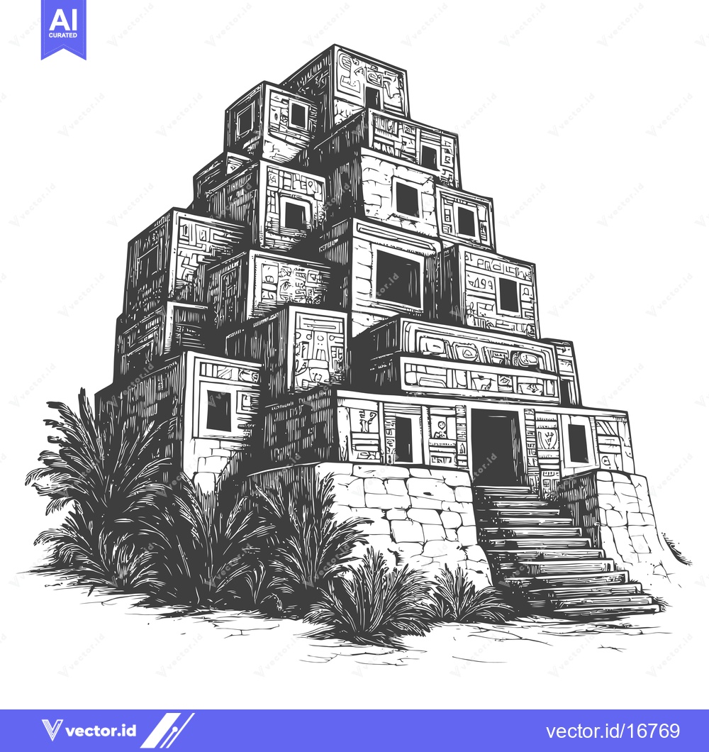 Premium Vector dari Ancient Mayan Temple with Ornate Carvings and Steps