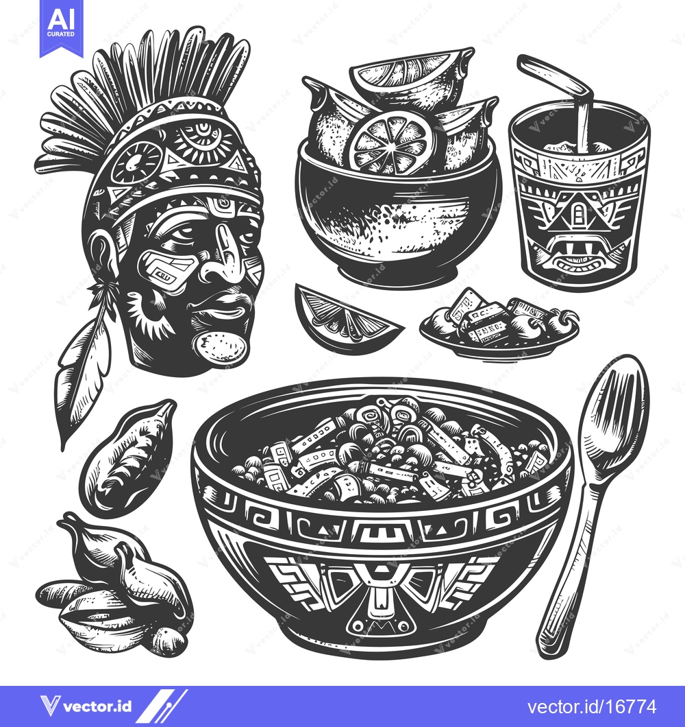 Premium Vector dari Ancient Mayan Tribal Food and Drink Set