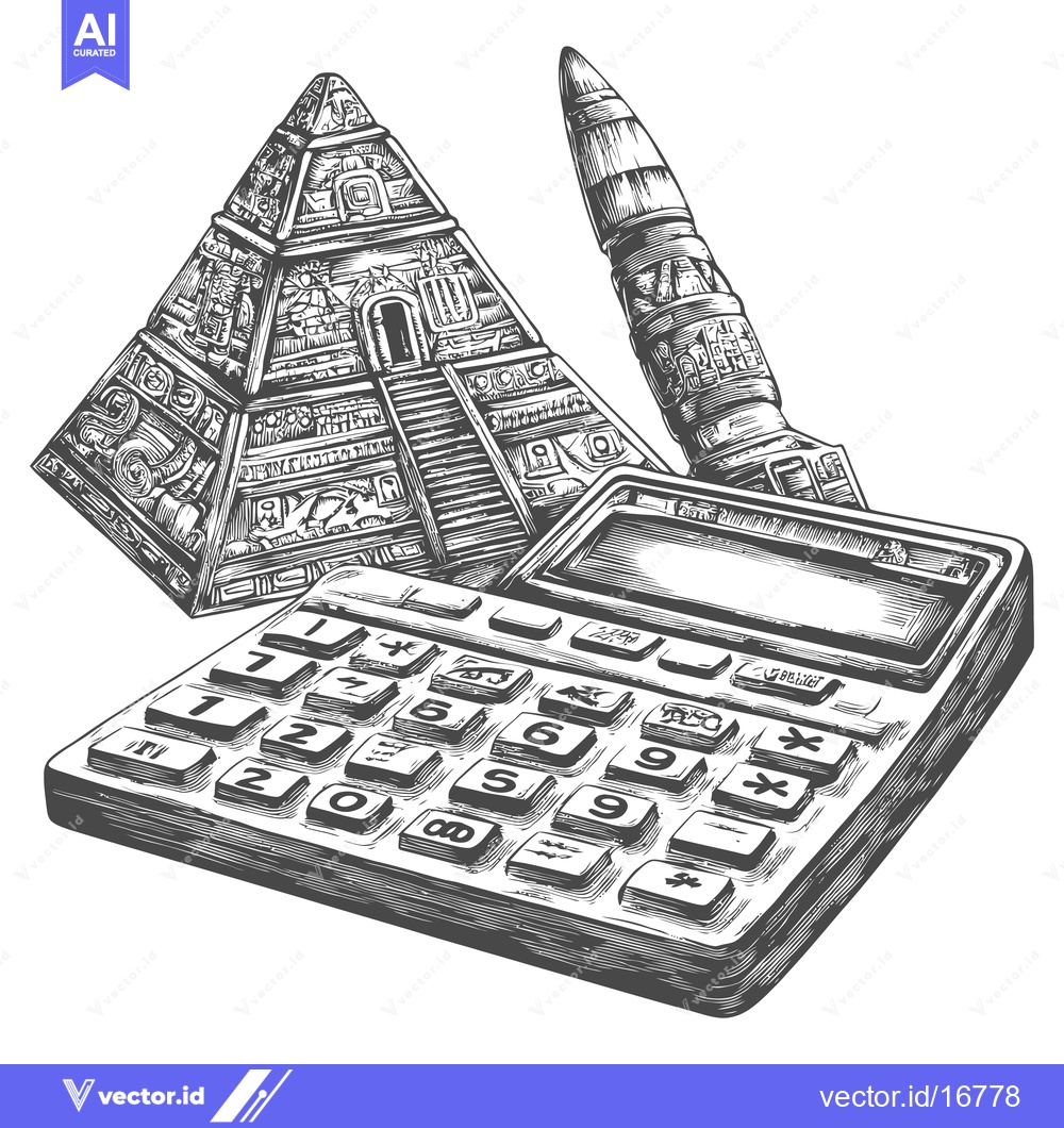 Premium Vector of Ancient Pyramid, Missile, and Calculator in Hand-Drawn Style