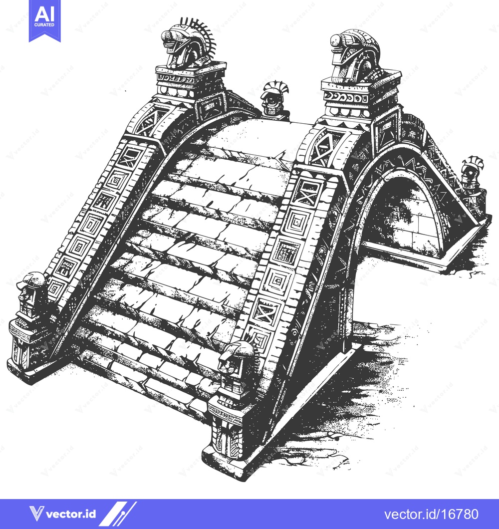 Premium Vector dari Ancient Stone Bridge with Ornate Carvings and Guardian Statues