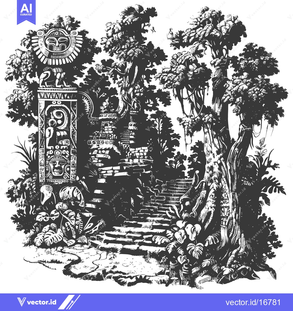 Premium Vector dari Ancient Stone Carving in a Lush Jungle Setting