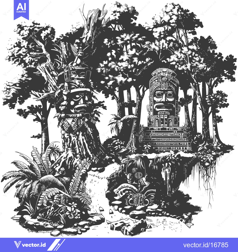 Premium Vector dari Ancient Stone Carvings Hidden in a Lush Jungle