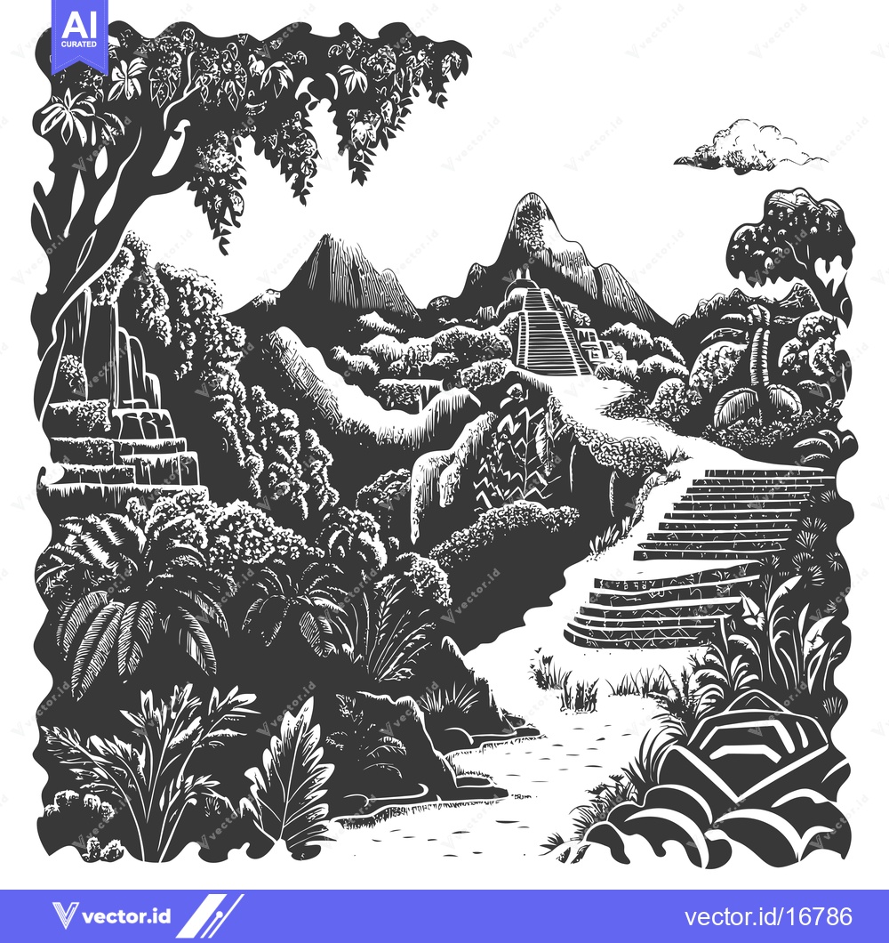 Premium Vector dari Ancient Stone Steps Leading to a Lost City in a Lush Jungle