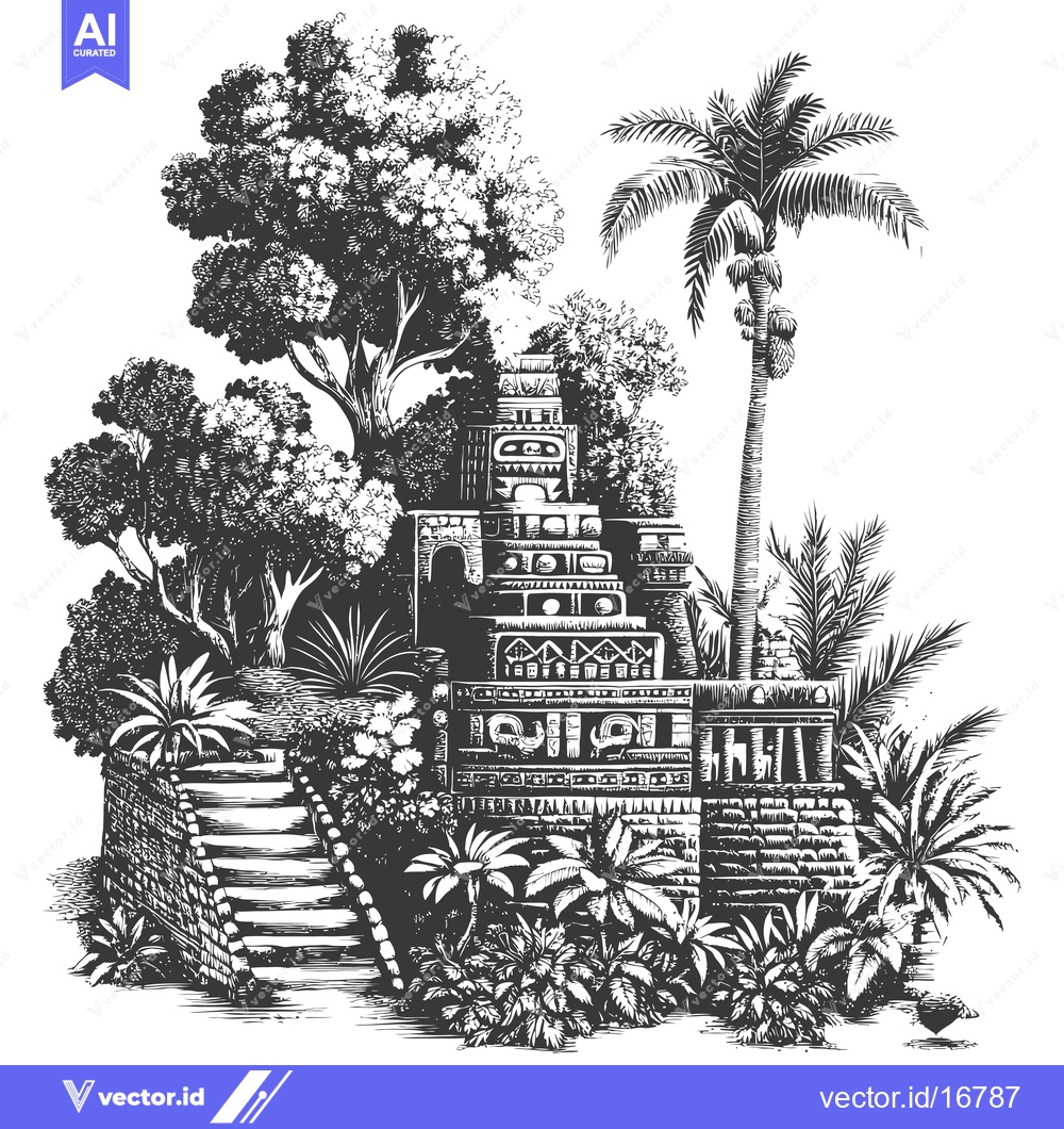 Premium Vector dari Ancient Stone Structure Surrounded by Lush Tropical Vegetation