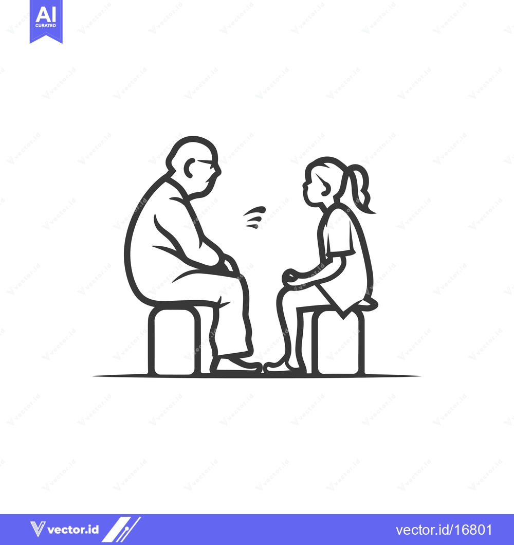 Premium Vector of An elderly man and a young girl sitting and talking