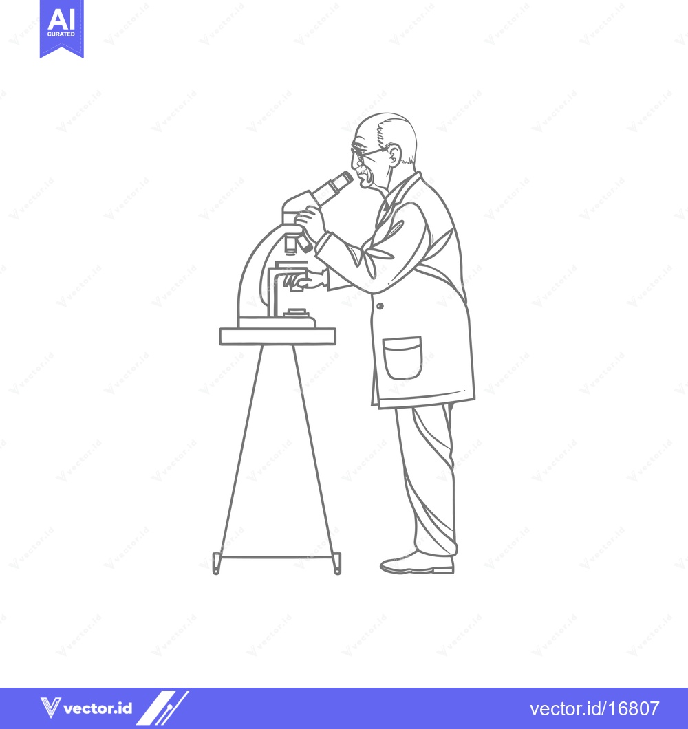 Premium Vector dari An Elderly Man in a Lab Coat Using a Microscope