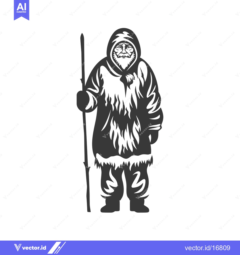 Premium Vector dari An Elderly Man in Traditional Arctic Clothing with a Staff