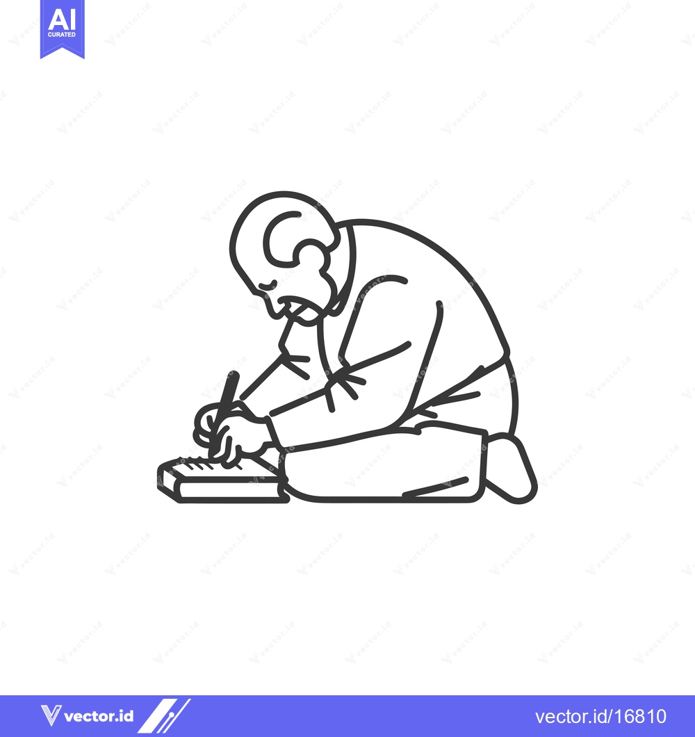 Premium Vector dari An elderly man kneeling and writing on a surface