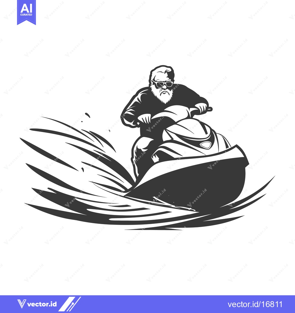 Premium Vector dari An Elderly Man Rides a Jet Ski in a Wake