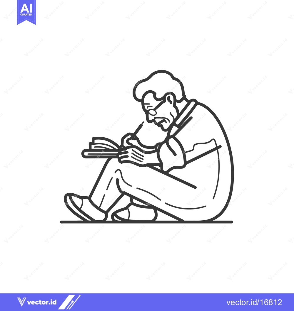 Premium Vector dari An elderly man sitting and writing in a notebook