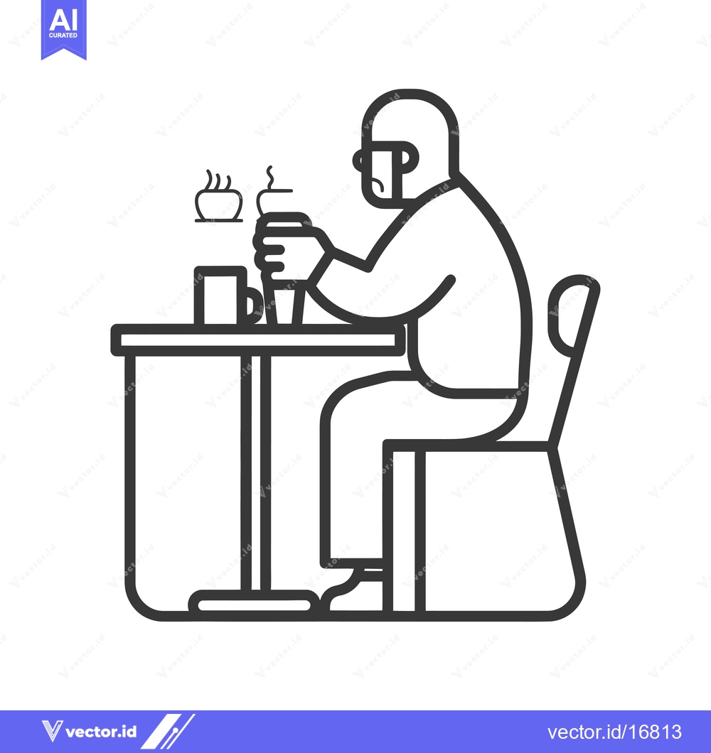 Premium Vector dari An elderly man sitting at a table, holding a cup, with steam rising fr