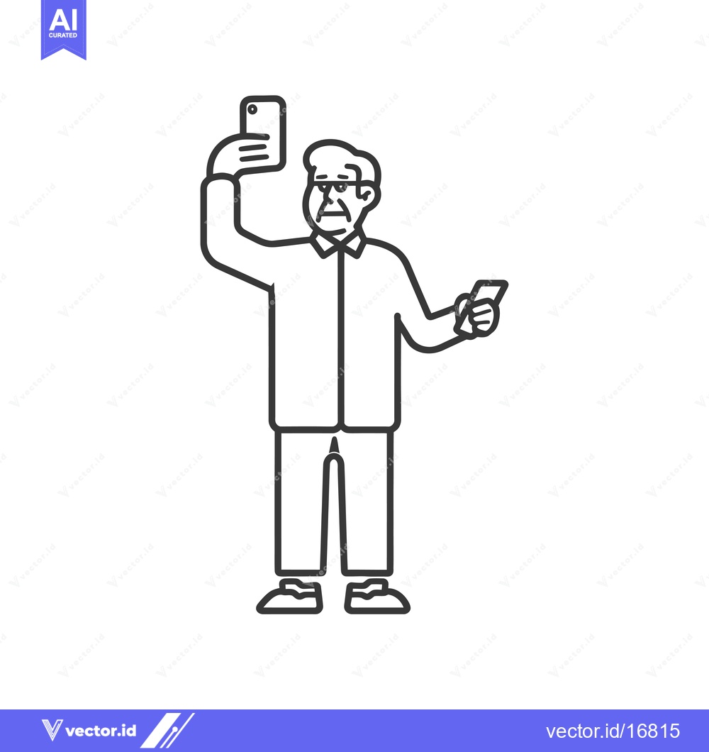 Premium Vector dari An Elderly Man Taking a Selfie with a Smartphone