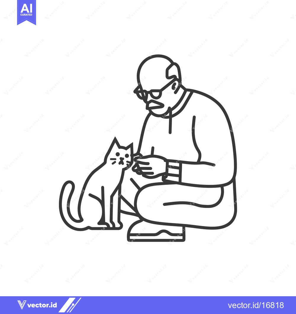 Premium Vector dari An elderly man with glasses and a beard petting a cat