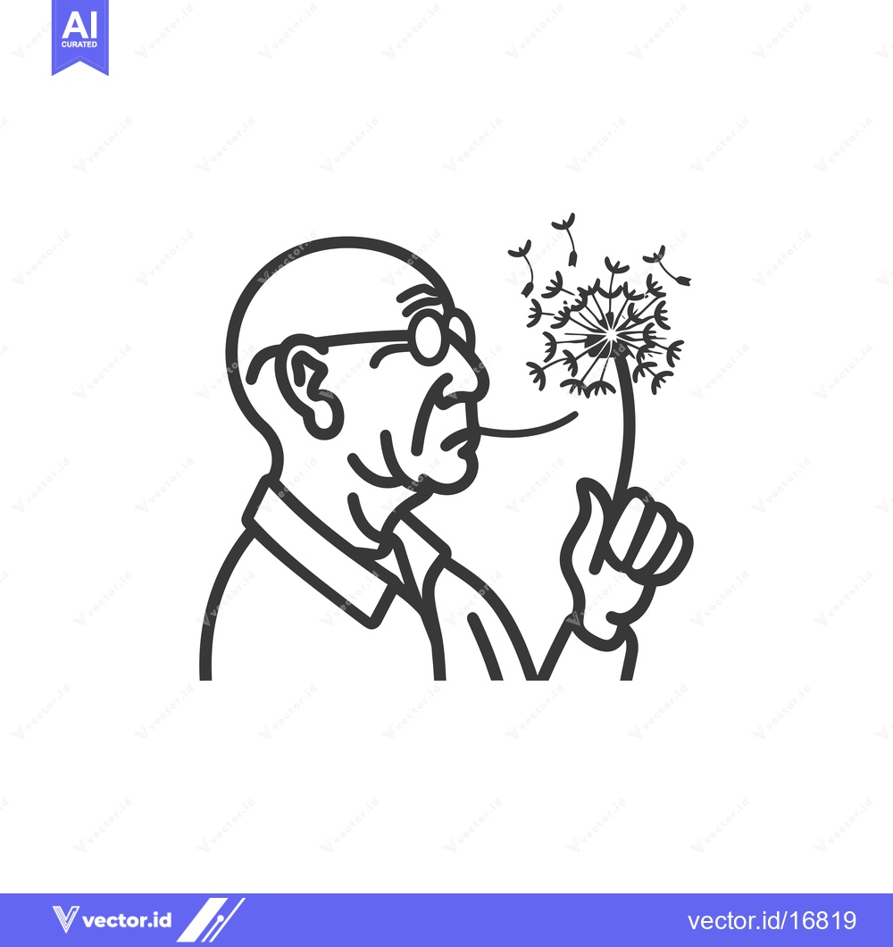 Premium Vector of An elderly man with glasses blows on a dandelion