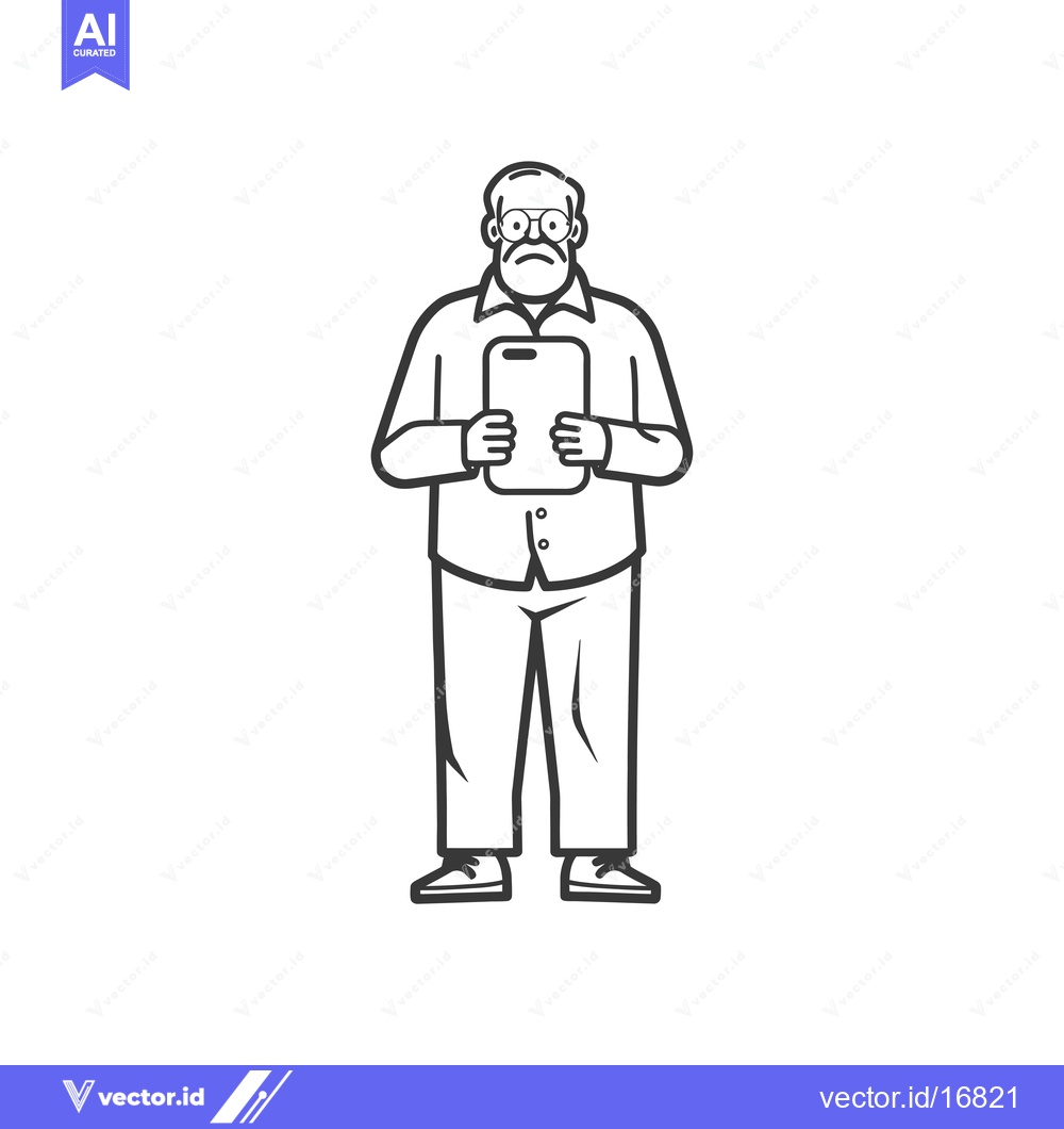 Premium Vector dari An elderly man with glasses holding a smartphone