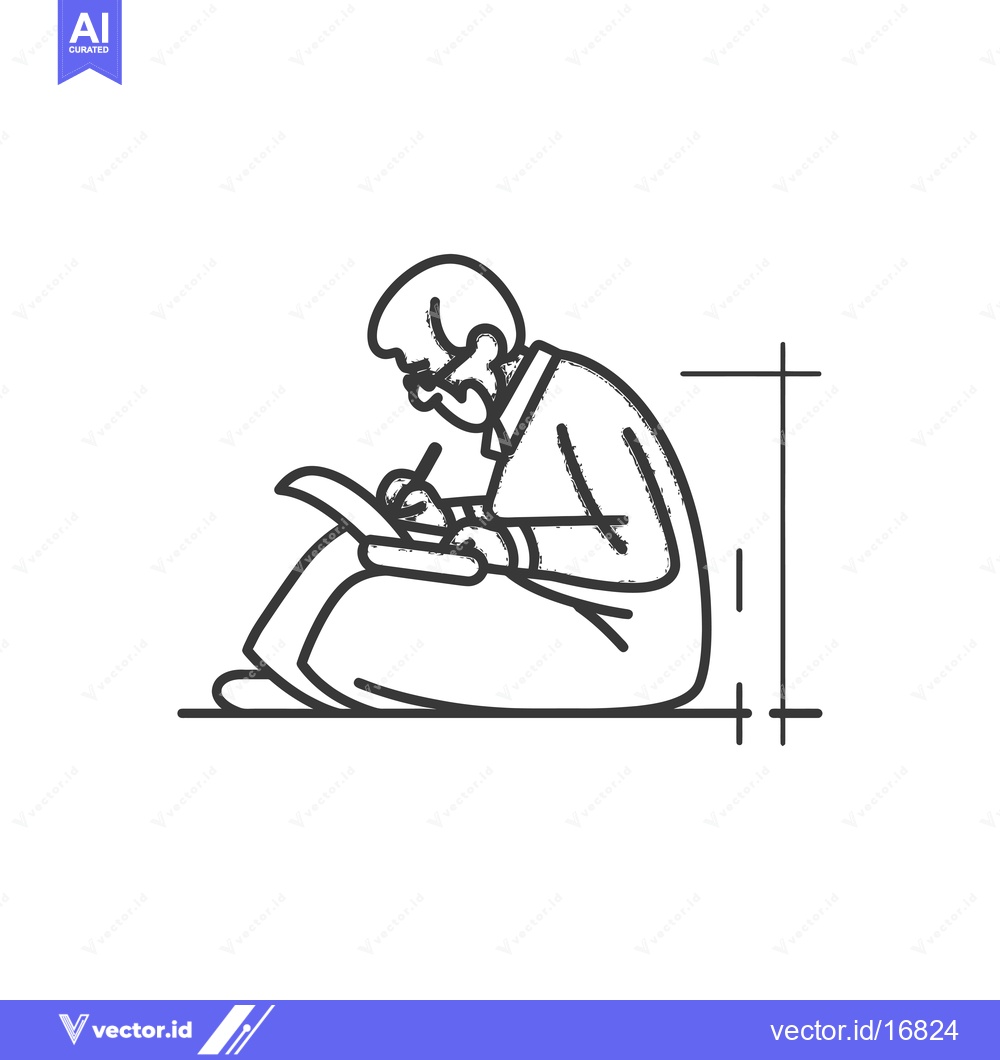 Premium Vector of An Elderly Person Sitting and Writing in a Sketch