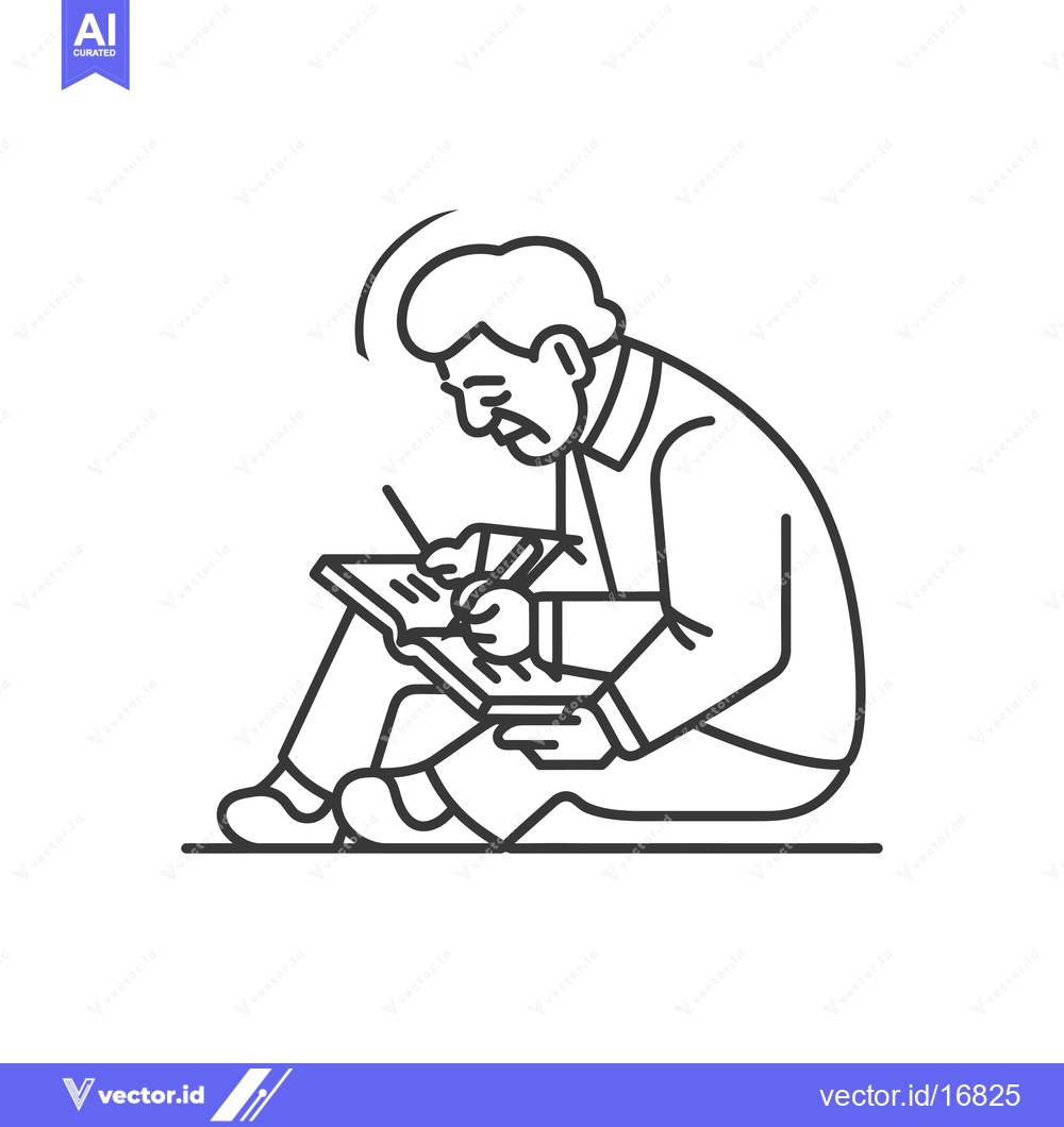 Premium Vector of An elderly person sitting on the floor and writing in a book