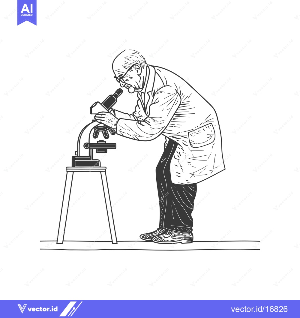 Premium Vector of An elderly scientist examining a sample under a microscope