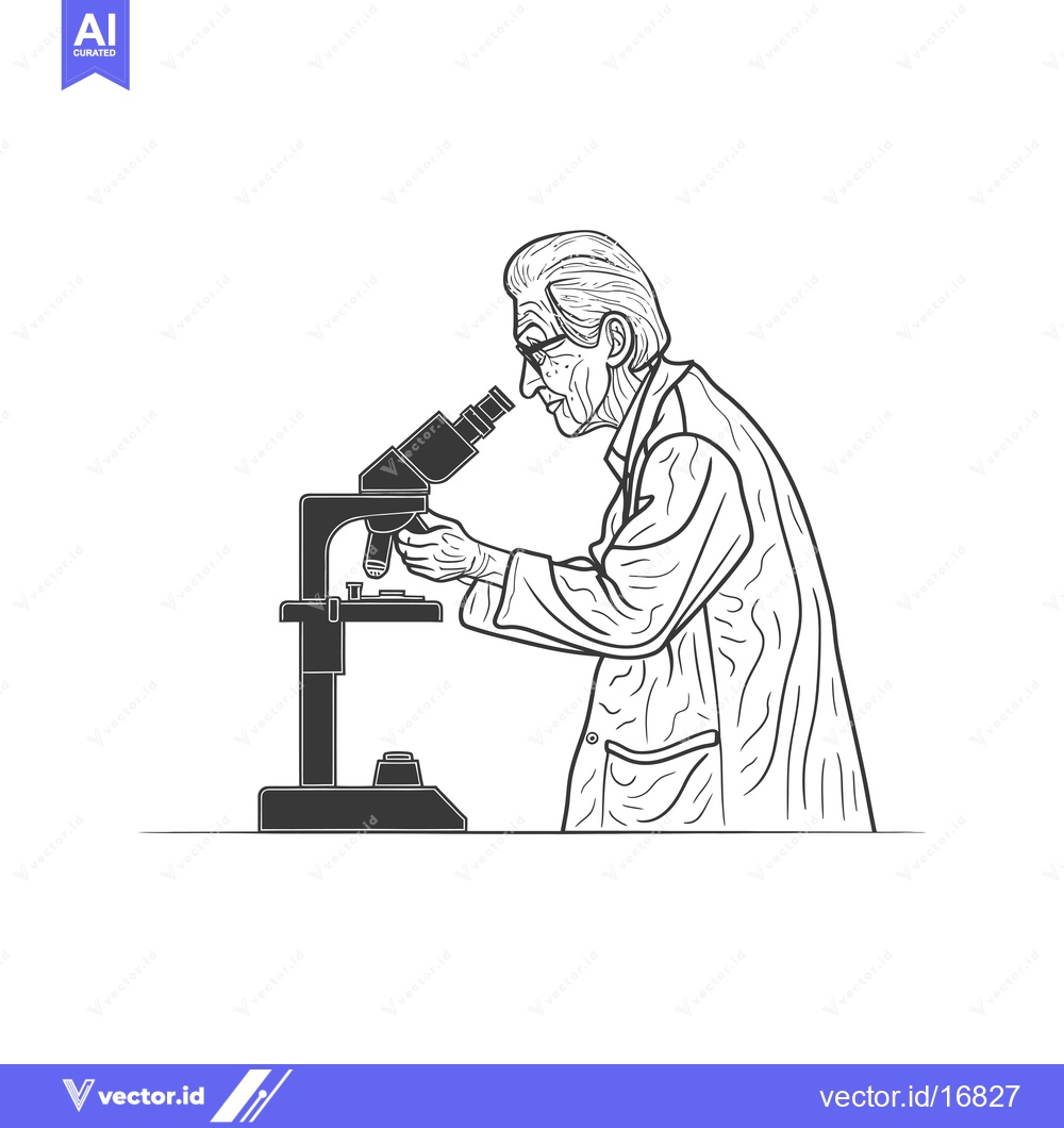 Premium Vector dari An elderly scientist looking through a microscope