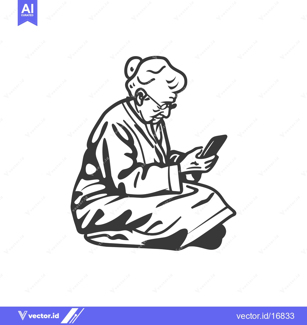 Premium Vector dari An Elderly Woman Sitting and Using a Smartphone