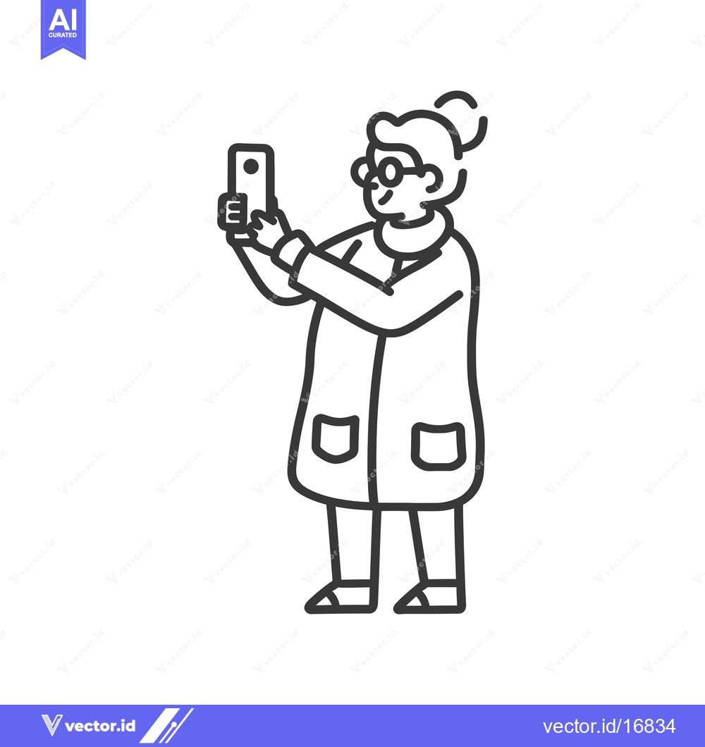 Premium Vector dari An Elderly Woman Taking a Selfie with a Smartphone