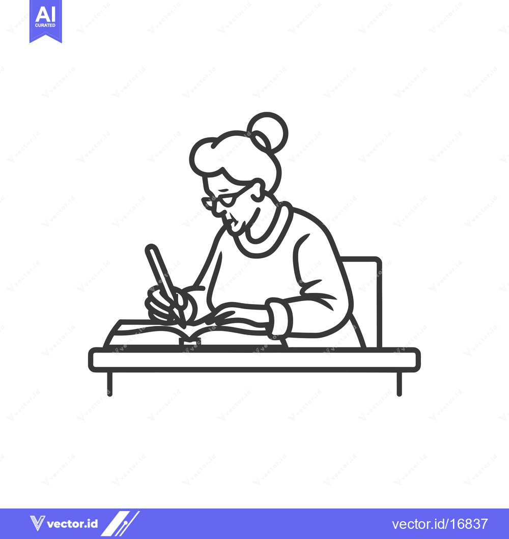 Premium Vector dari An Elderly Woman Writing at a Table
