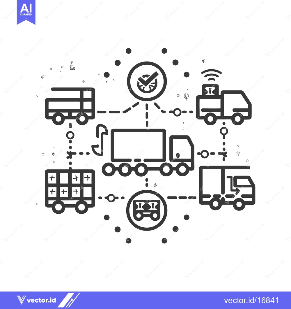 Premium Vector dari A Network of Delivery Trucks with a Checkmark at the Center
