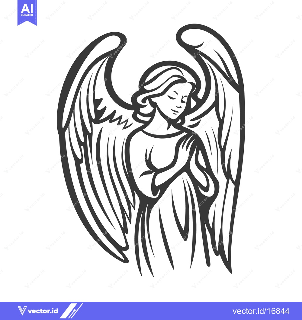 Premium Vector of A graceful illustration of an angel with large spread wings