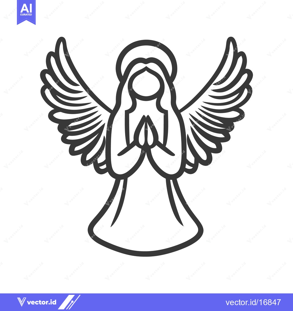 Premium Vector dari A simple outline illustration of an angel with spread wings