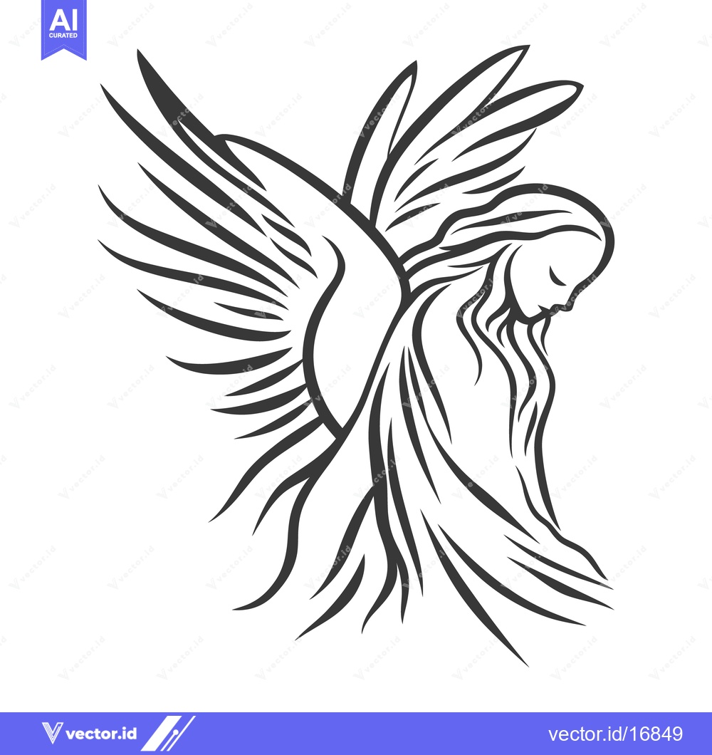 Premium Vector of A stylized illustration depicts a winged celestial figure looking down